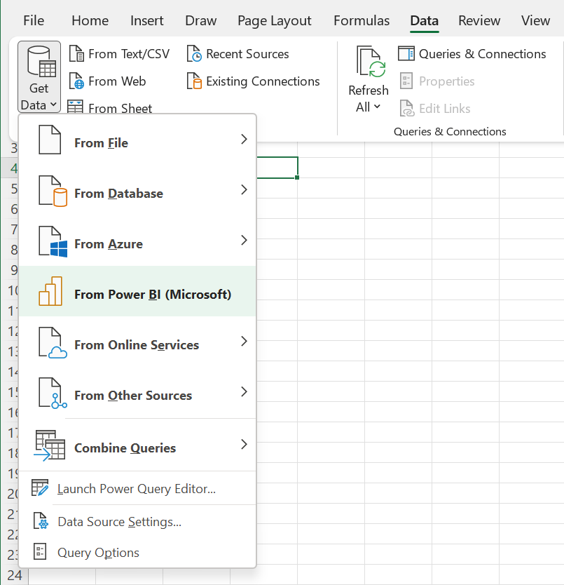 Start in Excel to connect to Power BI datasets Power BI Microsoft Learn
