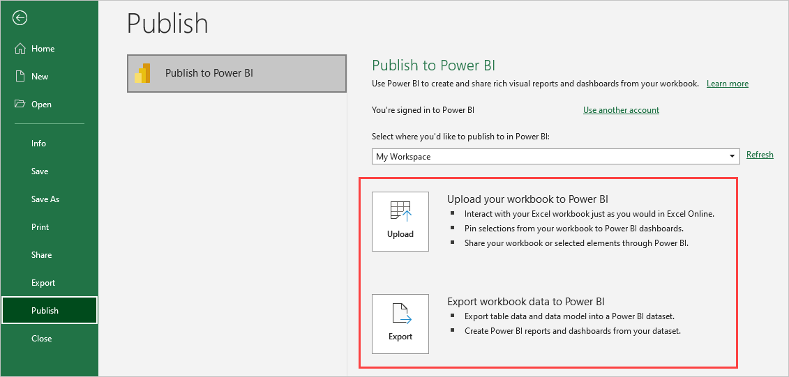 Publish to Power BI from Microsoft Excel Power BI Microsoft Learn