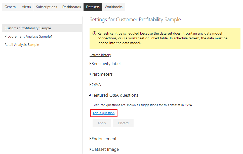 Create Q&A featured questions for Power BI dashboards Power BI