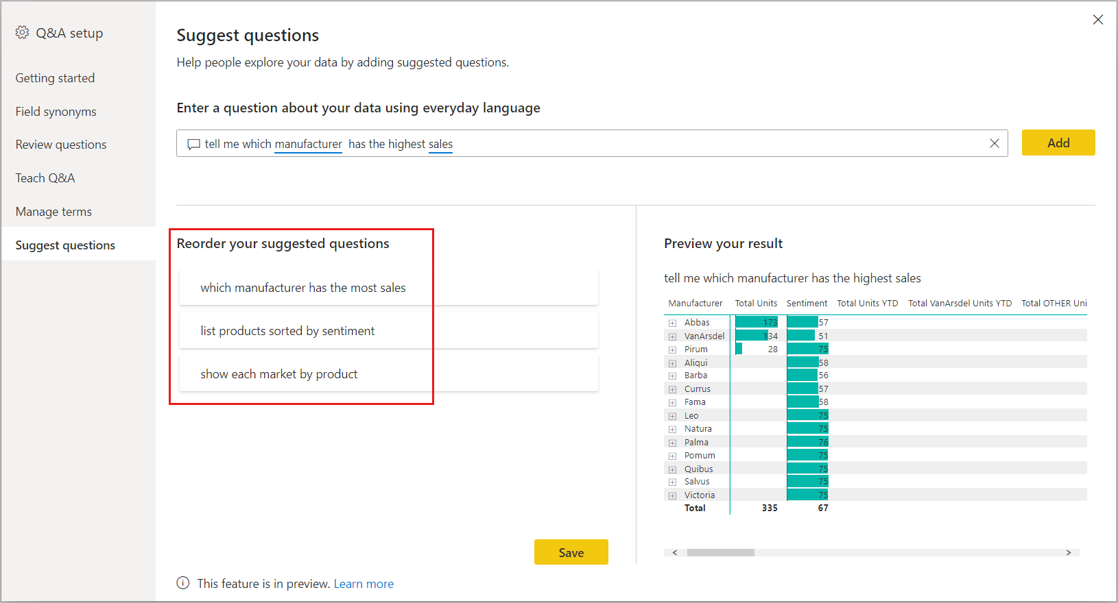Intro to Q&A tooling to train Power BI Q&A (preview) Power BI