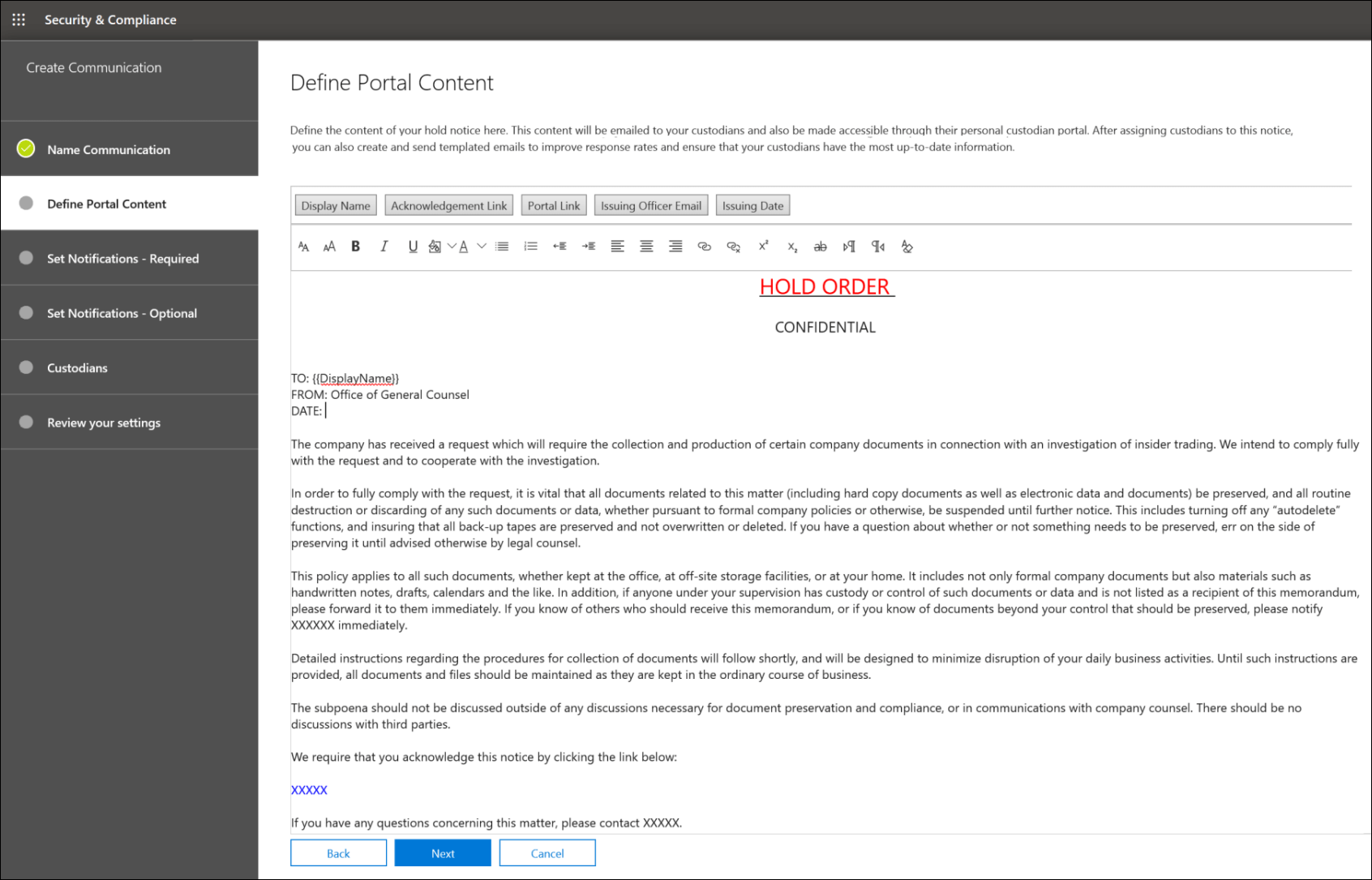 Create a legal hold notice Microsoft Learn
