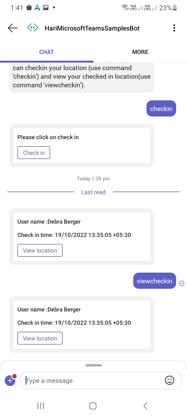 App checkin location Code Samples Microsoft Learn