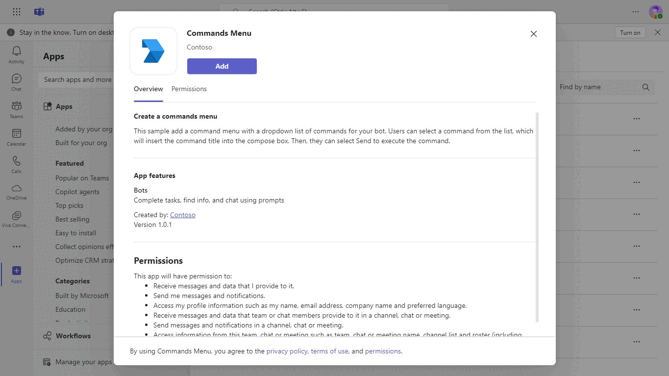 Create a commands menu Code Samples Microsoft Learn