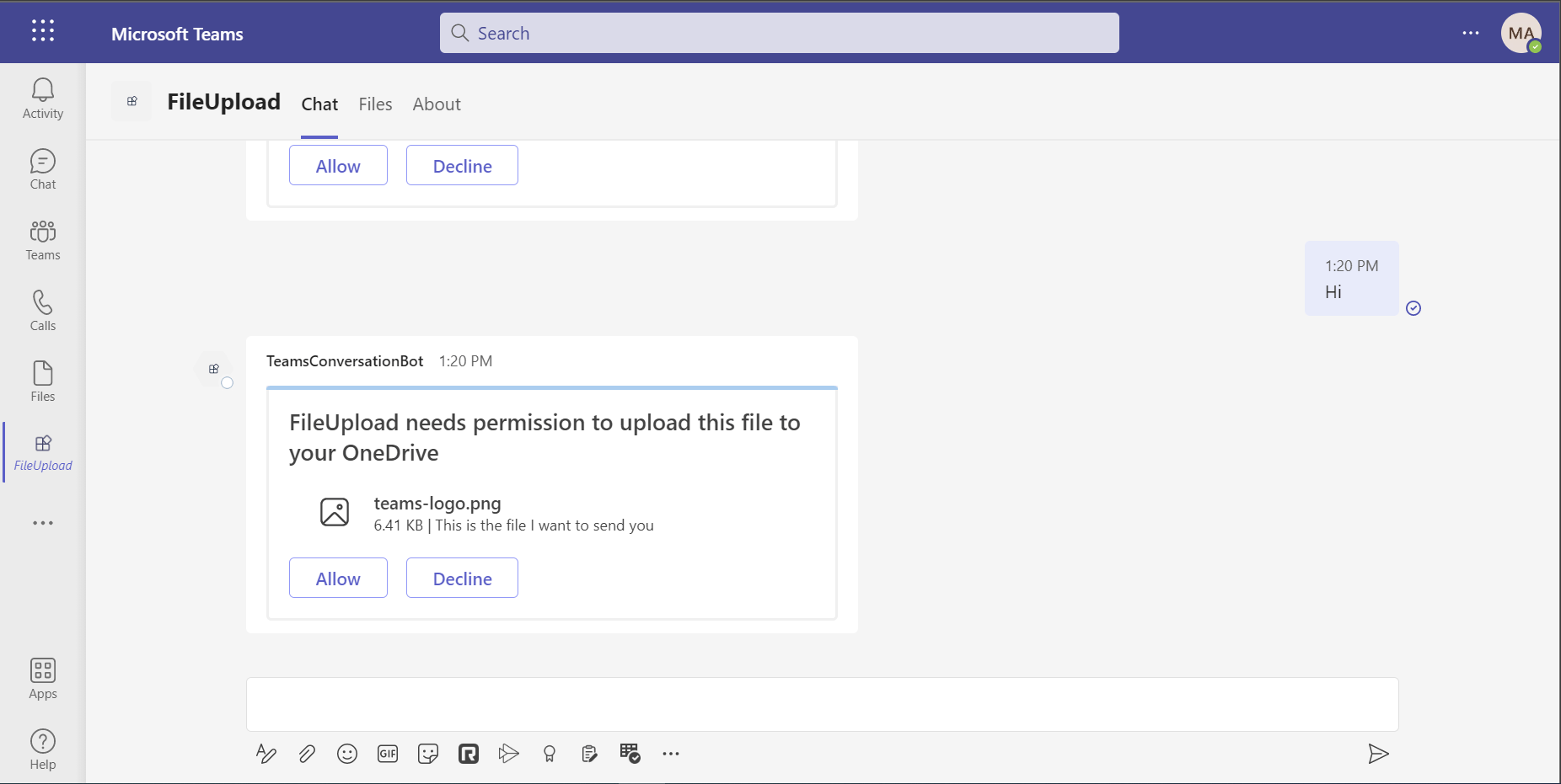 Teams File Upload Bot Code Samples Microsoft Learn