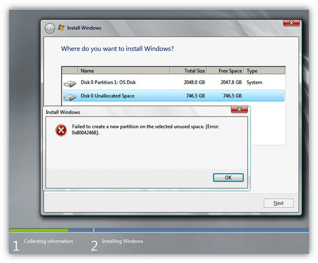 Error when creating a single partition Windows Client Microsoft Learn
