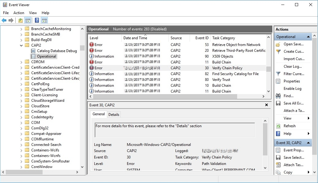 802.1X authentication issues troubleshooting Windows Client