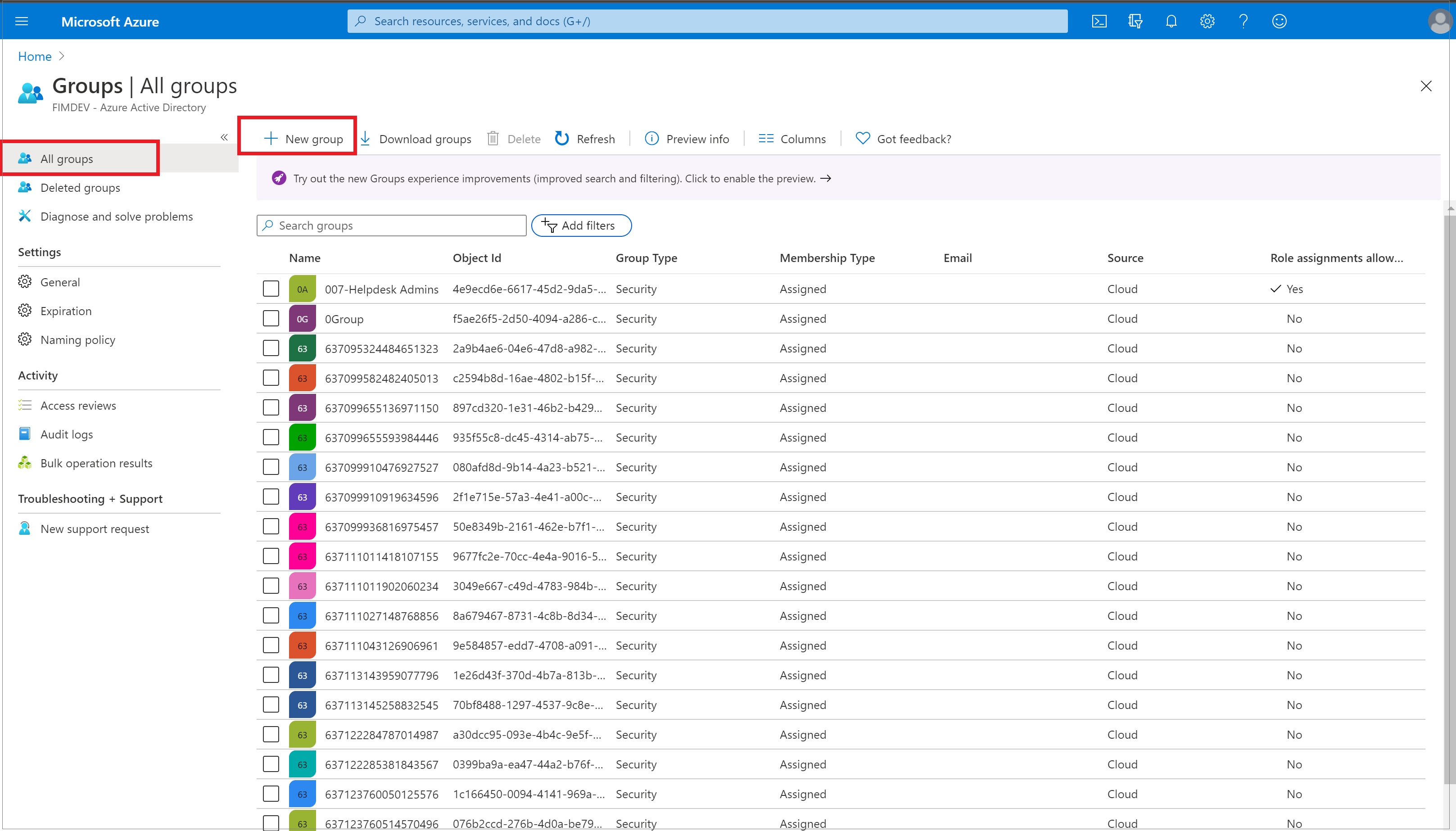 Creación de un grupo para asignar roles en Azure Active Directory