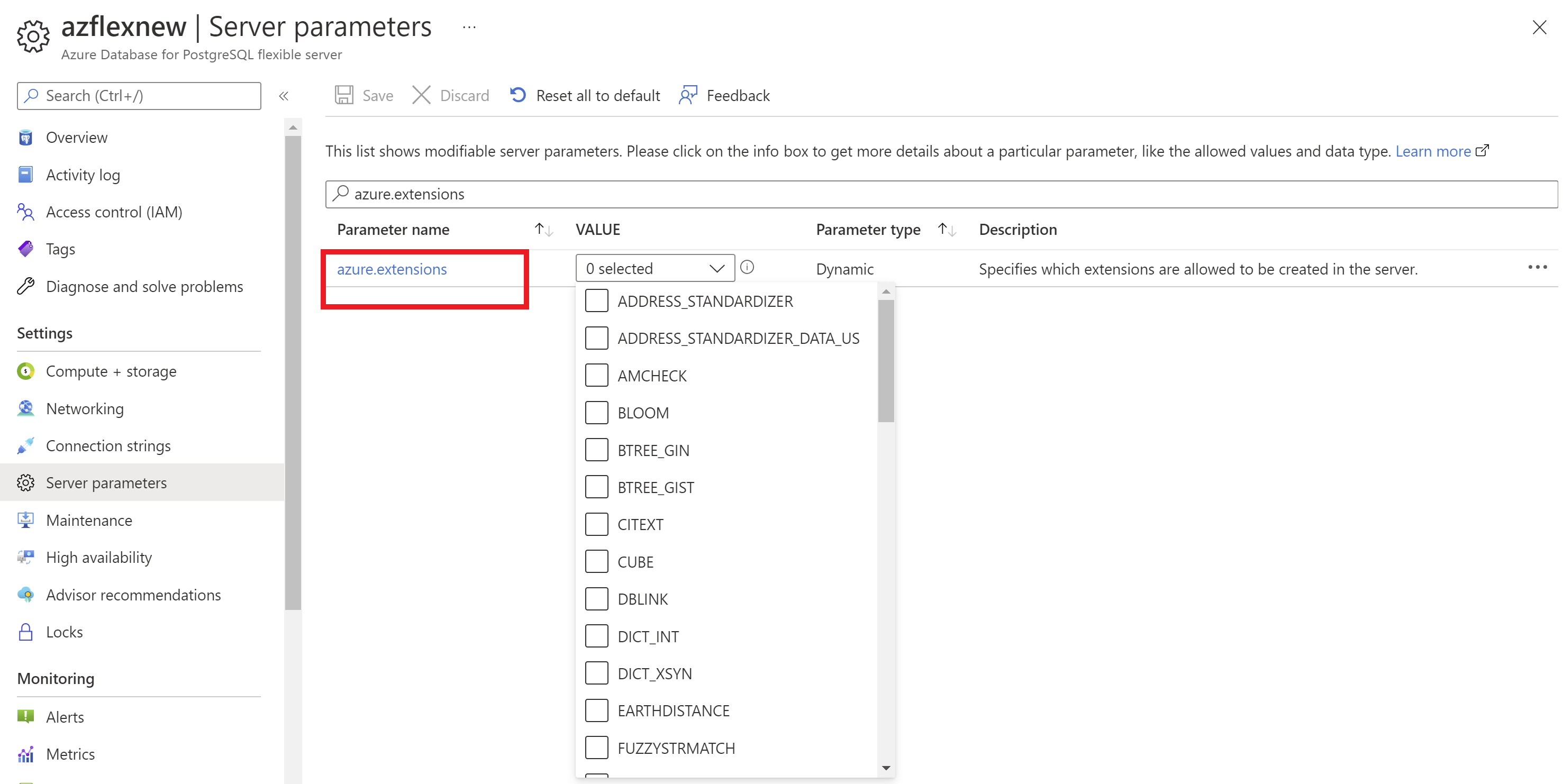 Extensiones Azure Database for PostgreSQL Flexible Server