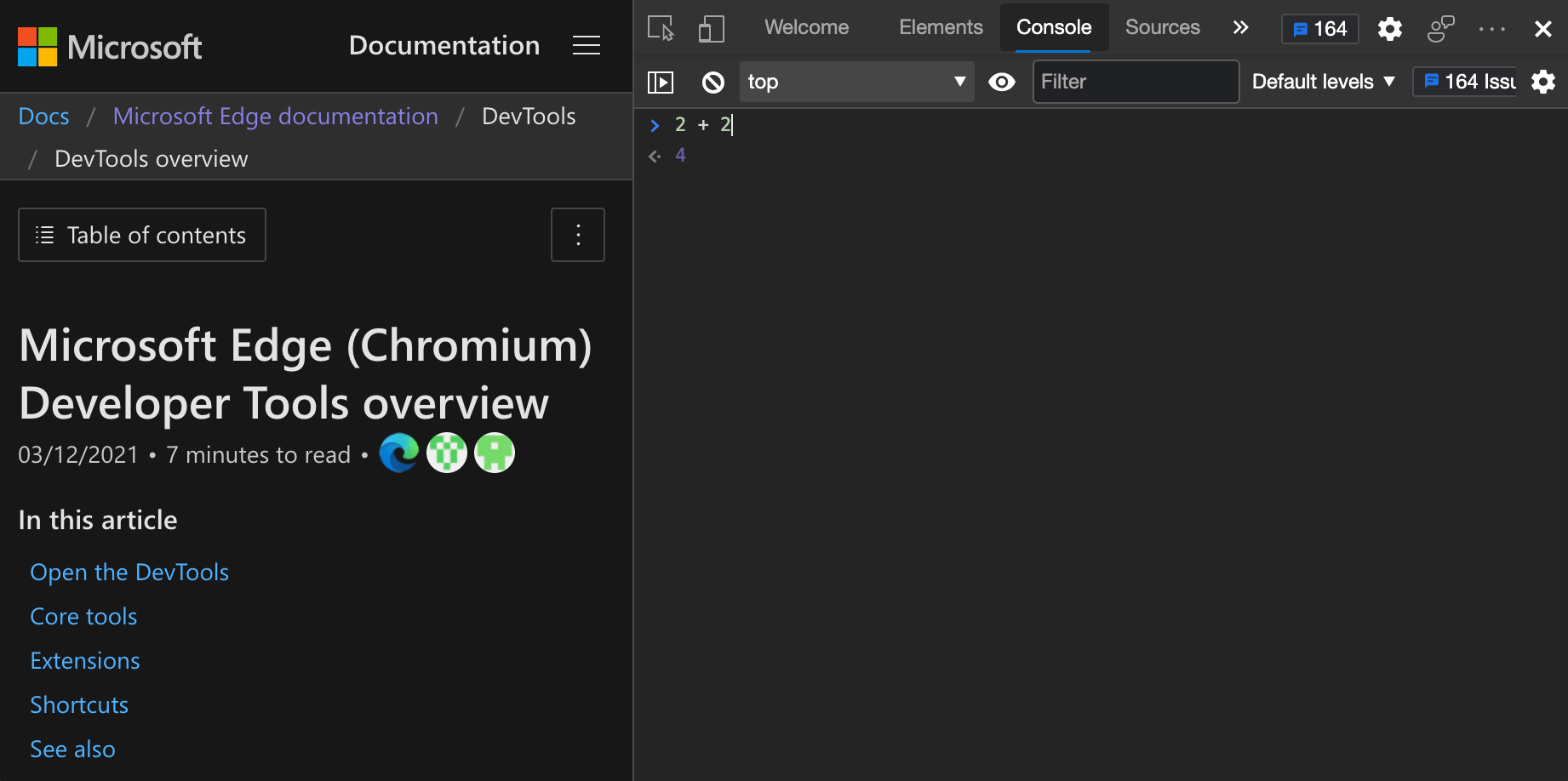 Ejecución de JavaScript en la consola Microsoft Edge Development