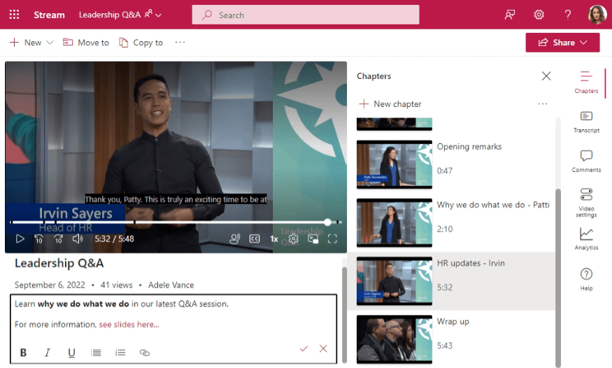 Características de Microsoft Stream (en SharePoint) Microsoft Stream