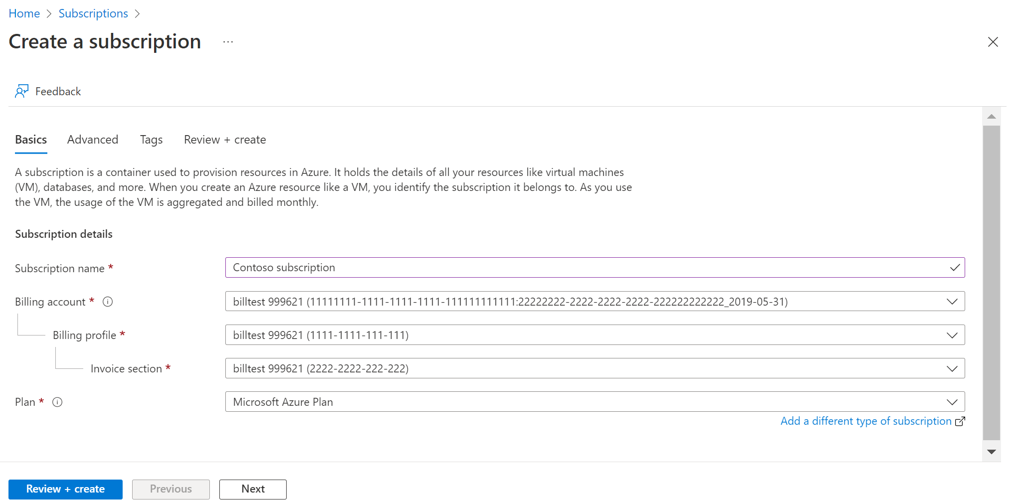 Microsoft 顧客契約サブスクリプション要求を作成する Azure Cost Management + Billing