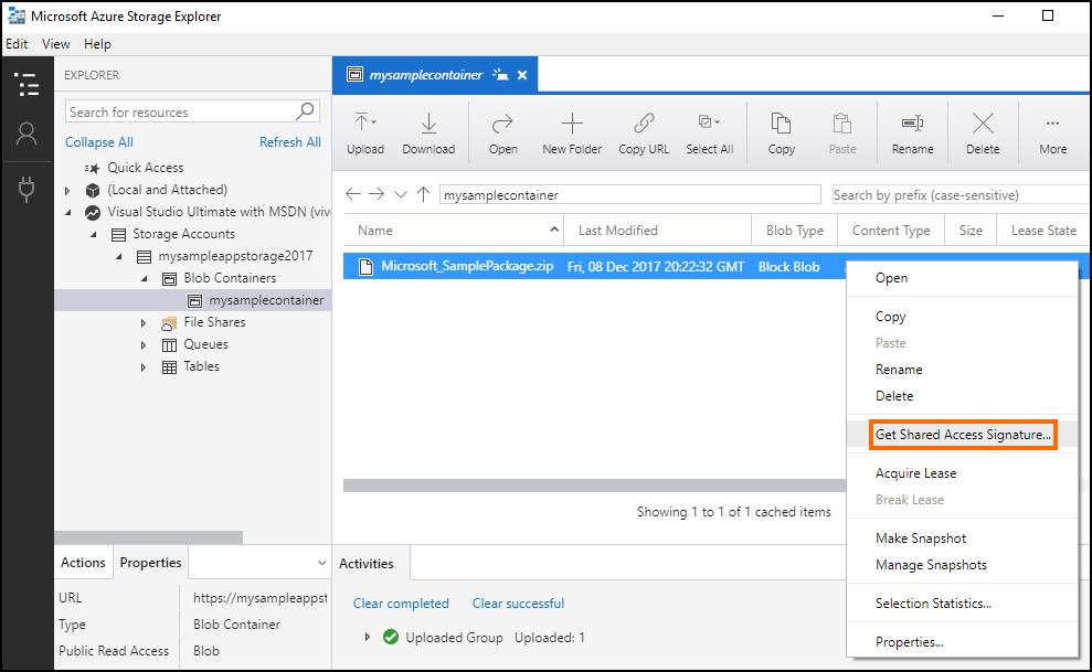 手順 4 AppSource パッケージを Azure ストレージ に保存し、SAS キーで URL を生成する Power
