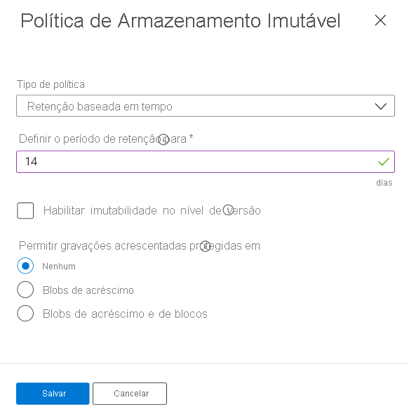 Configurar políticas de imutabilidade para versões de blob Azure