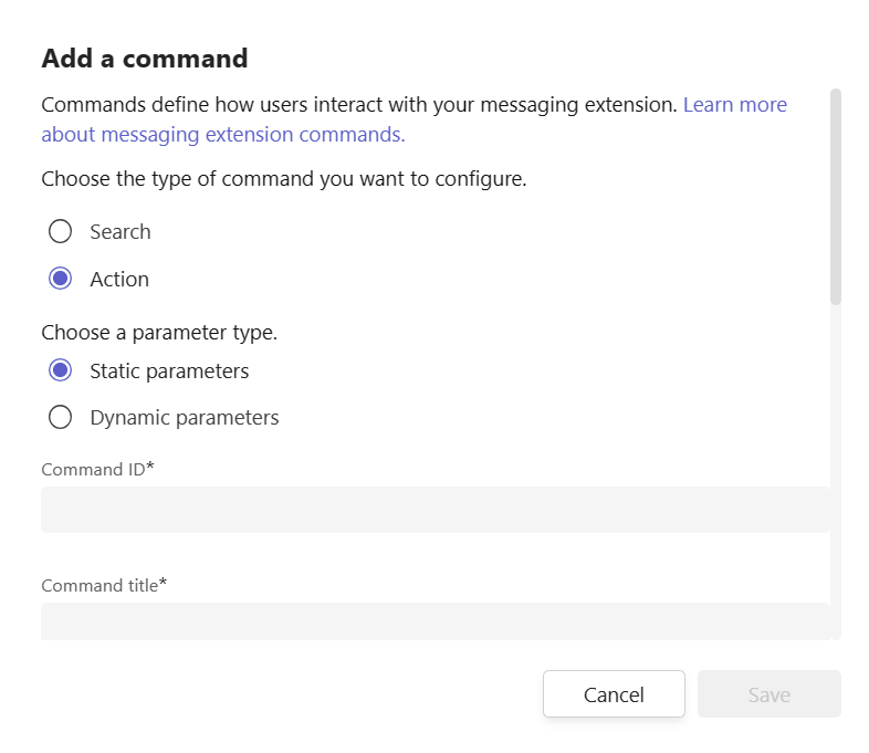 Define message extension action commands Teams Microsoft Learn