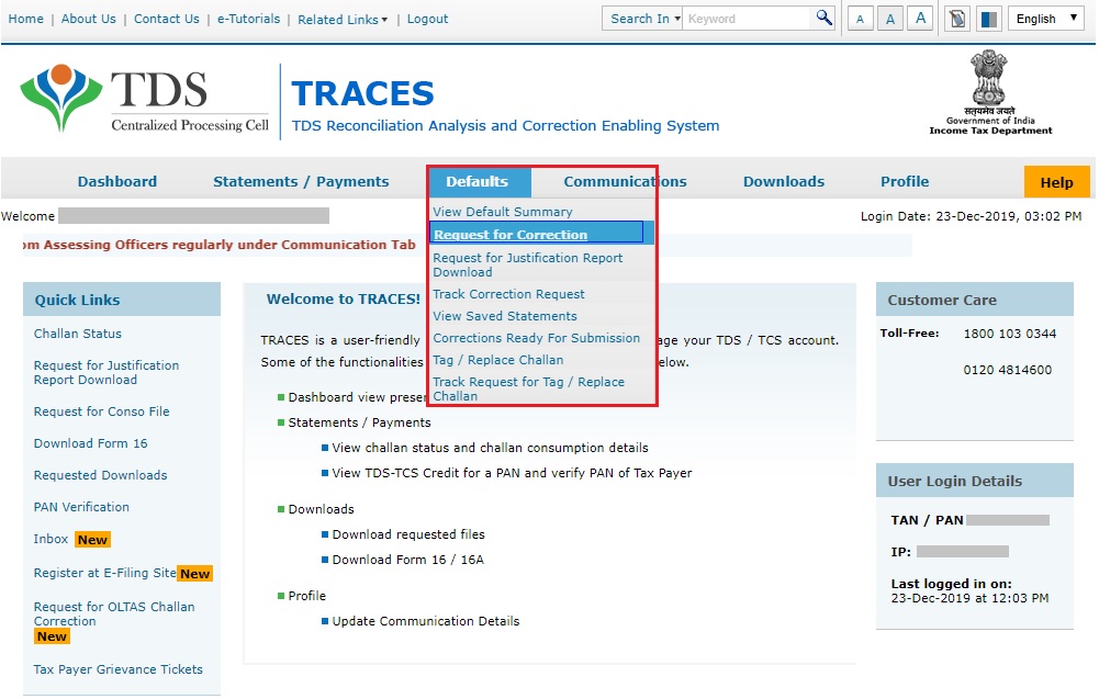 PAN Correction in TDS Return on TRACES Learn by Quicko