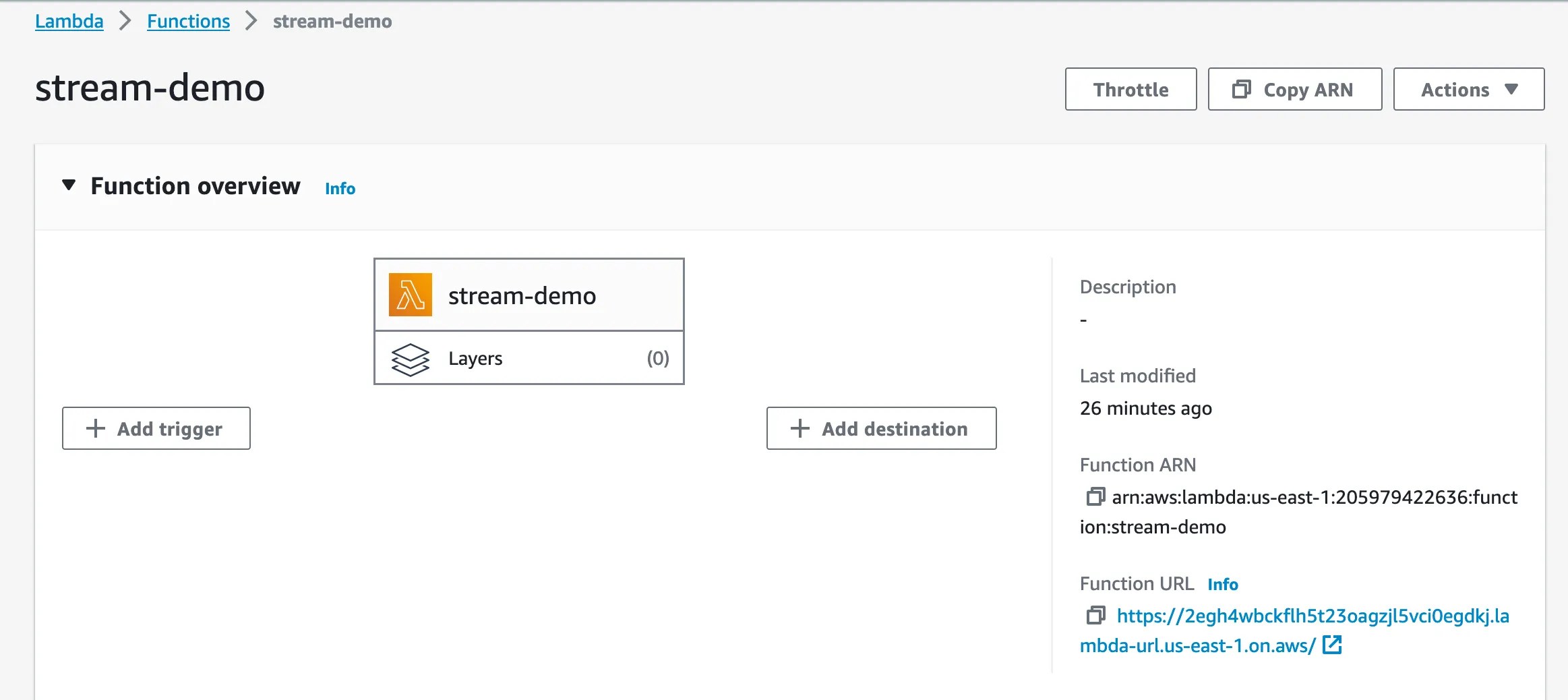 Lambda response streaming tutorial with NodeJS