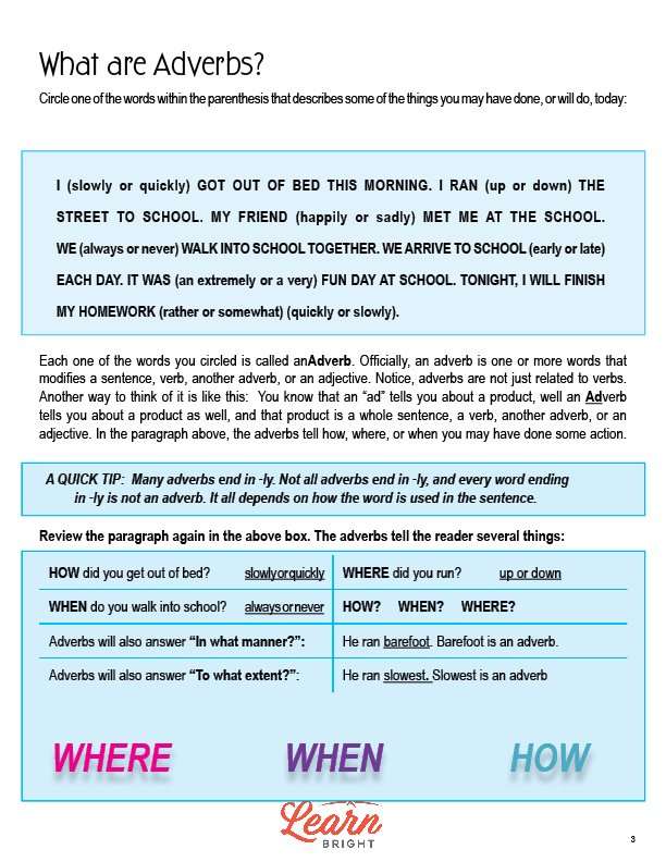 Adverbs (Grades 46), Free PDF Download Learn Bright