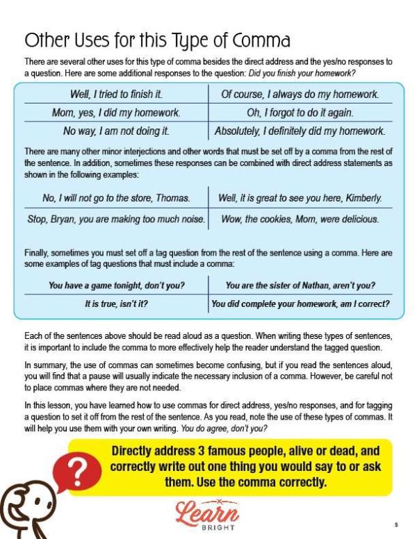 Direct Address Commas, Free PDF Download - Learn Bright
