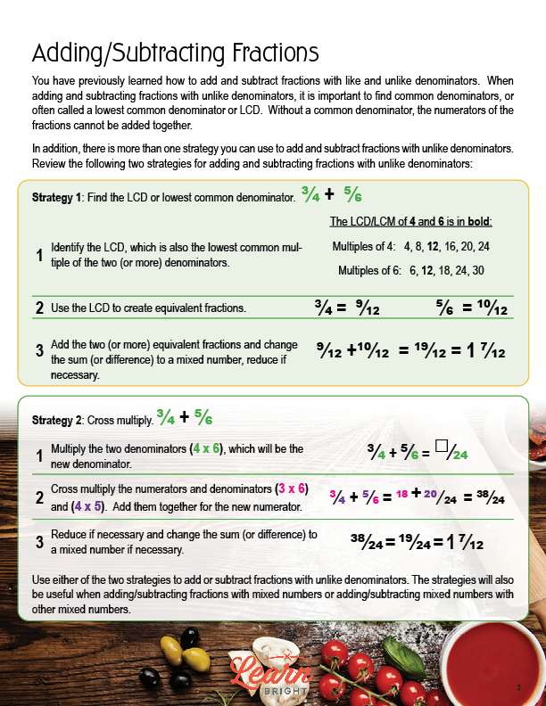 Fractions—Add and Subtract with Mixed Numbers