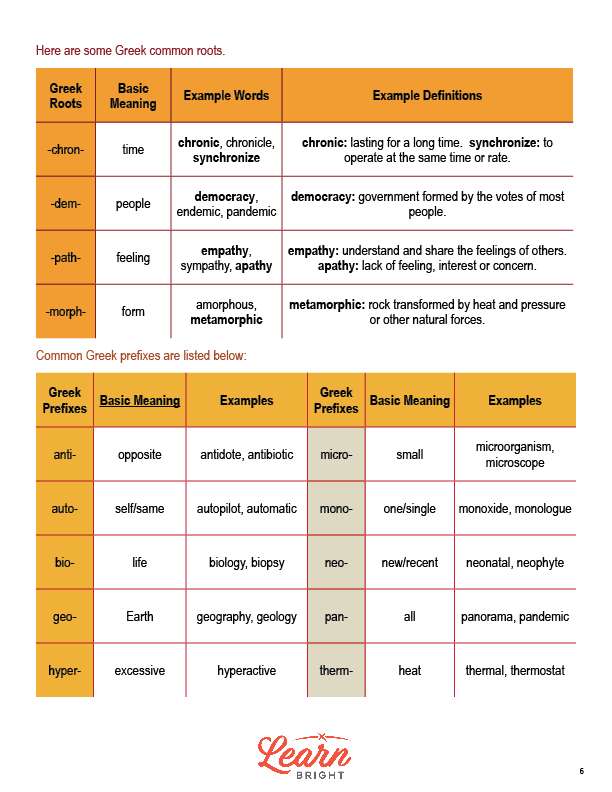 Greek/Latin Affixes & Roots, Free PDF Download Learn Bright