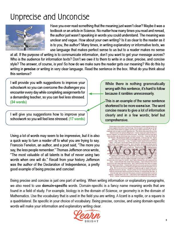 Informative Writing Precise Language, Free PDF Download Learn Bright
