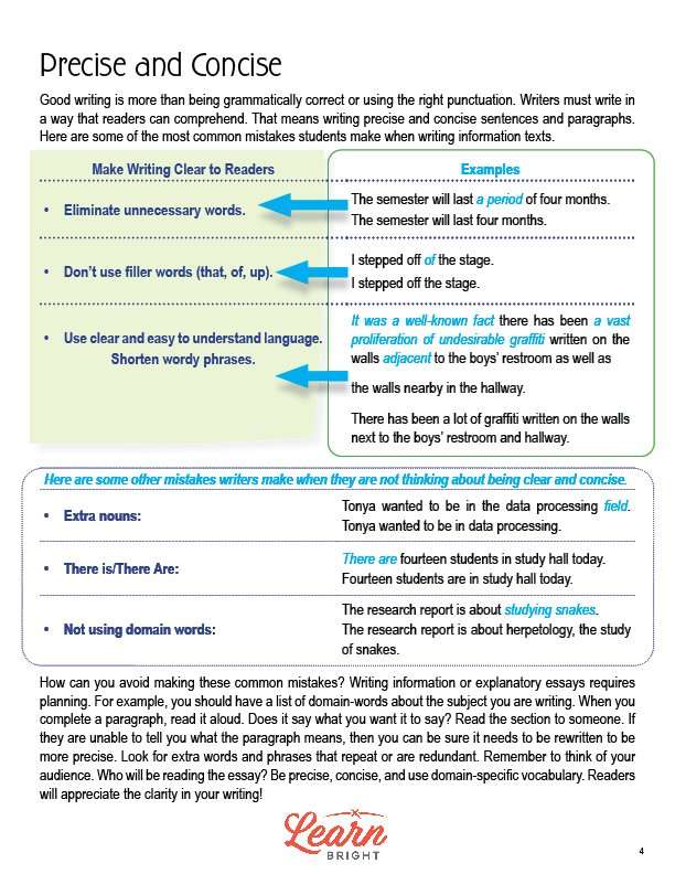 Informative Writing Precise Language, Free PDF Download Learn Bright