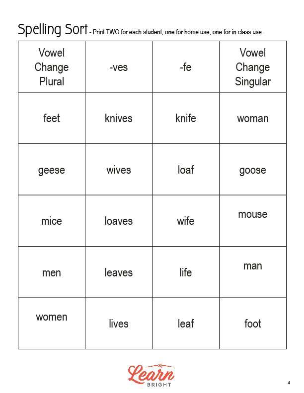 Irregular Plurals Spelling Patterns, Free PDF Download Learn Bright