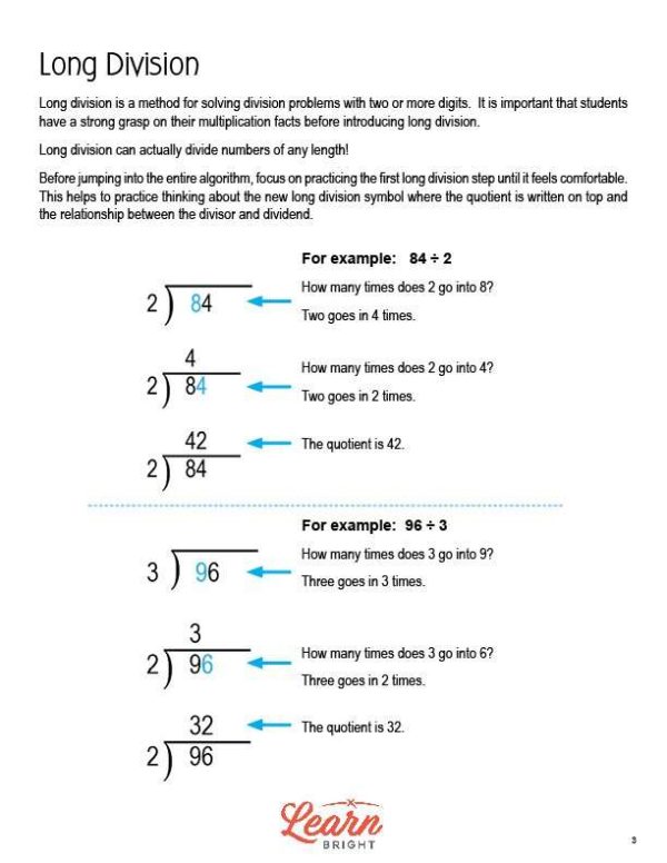 Long Division – Grades 3-6, Free PDF Download - Learn Bright
