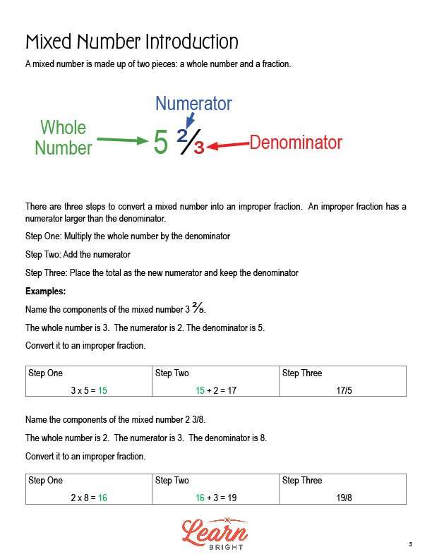 Mixed Numbers, Introduction, Free PDF Download - Learn Bright