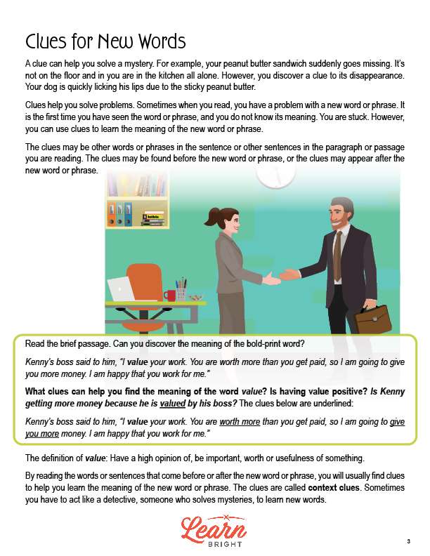SentenceLevel Context Clues, Free PDF Download Learn Bright