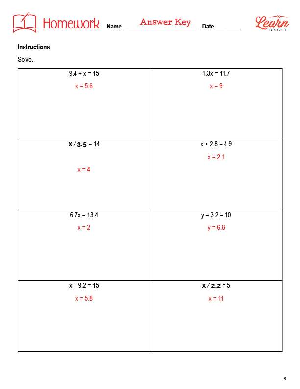 Solve Equations with Decimals, Free PDF Download - Learn Bright