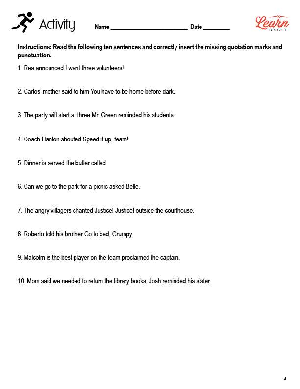 Using Quotation Marks, Free PDF Download Learn Bright