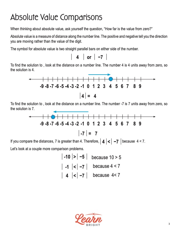 Absolute Value Comparisons, Free PDF Download Learn Bright