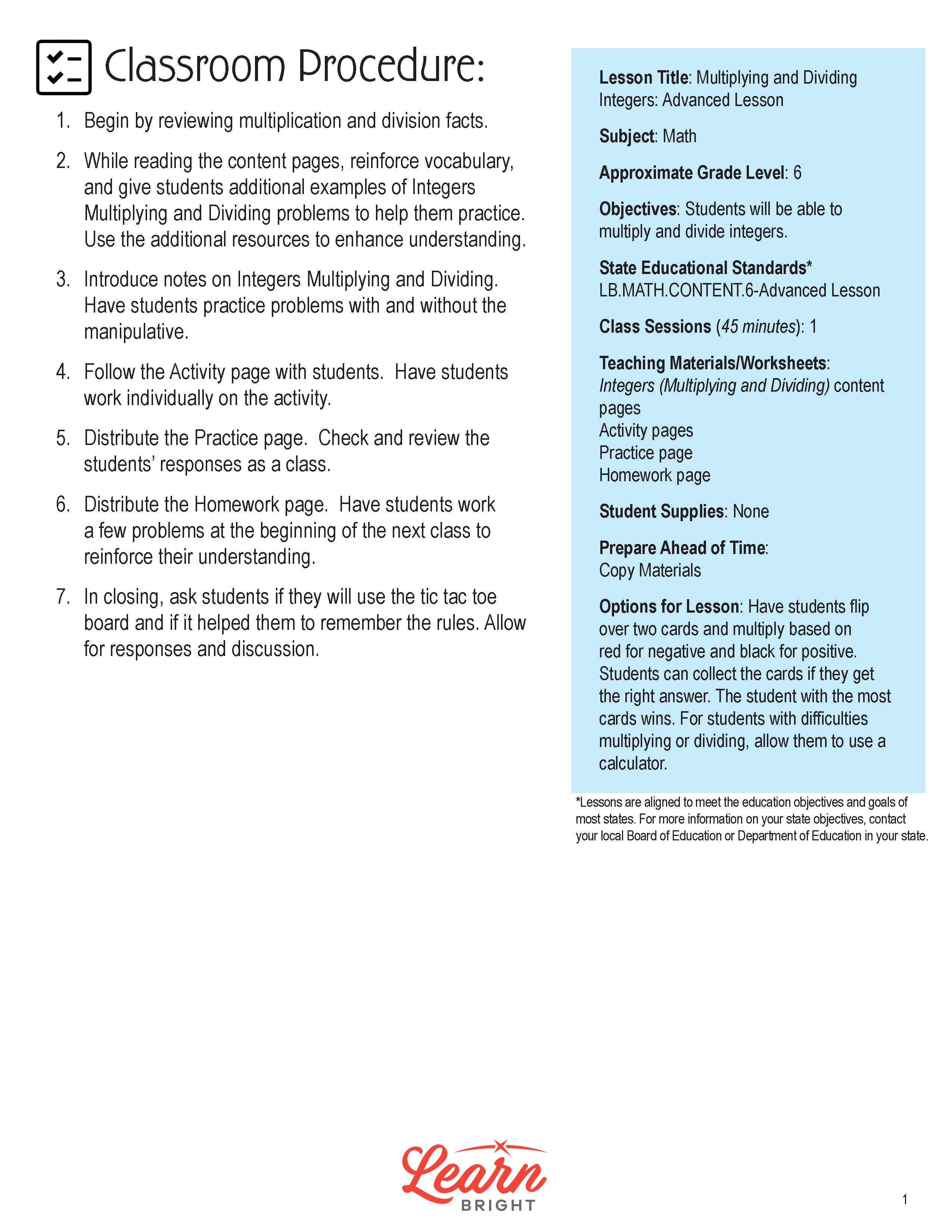 Multiplying and Dividing Integers: Advanced Lesson