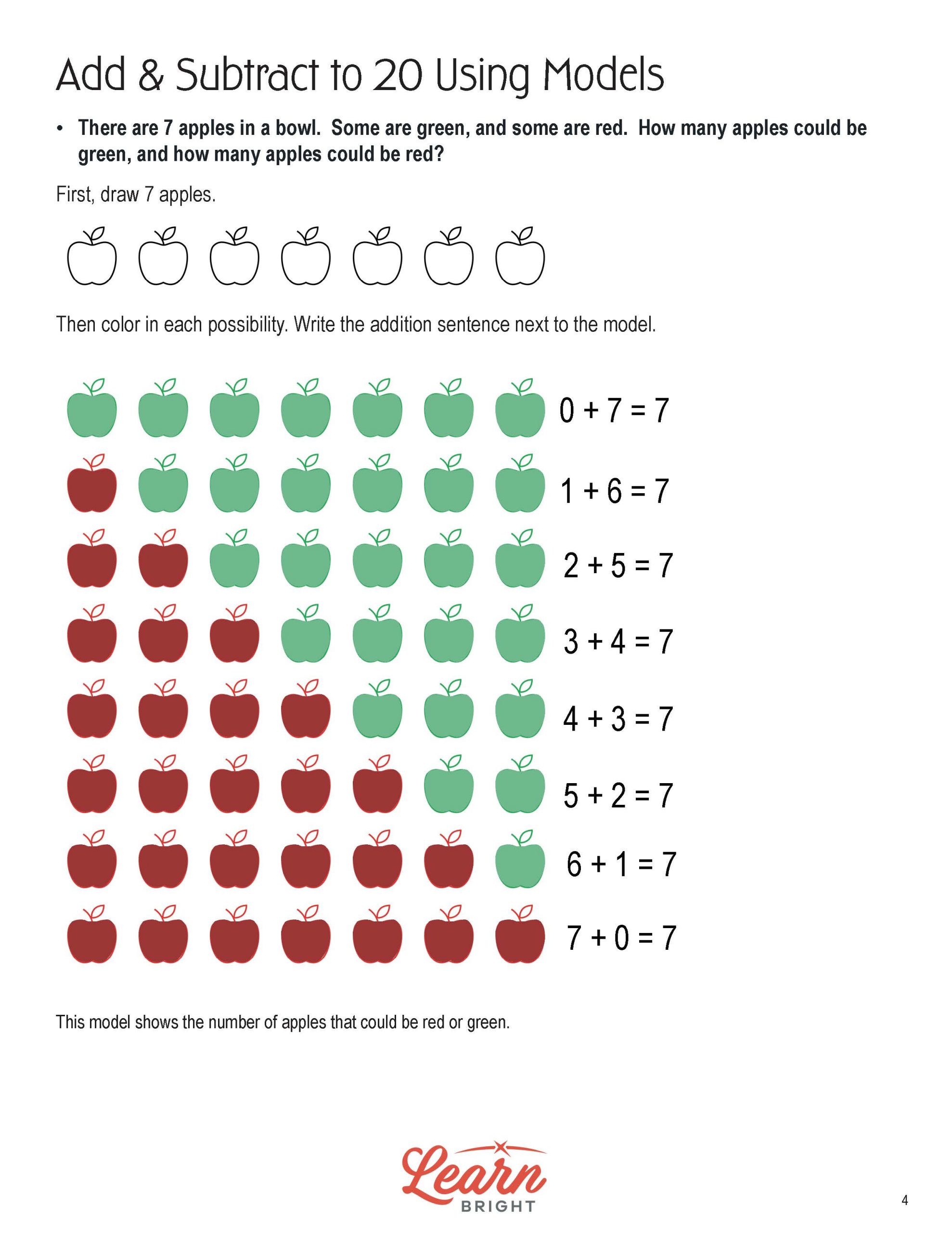 Add and Subtract to 20 Using Models, Free PDF Download
