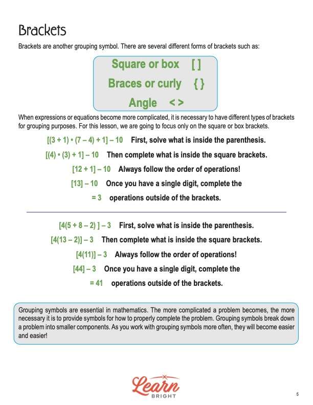 Solve Expressions Using Parentheses and Brackets