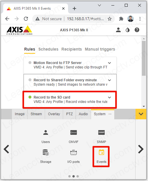 How to setup SD recording on Axis cameras (Event Recording) Learn