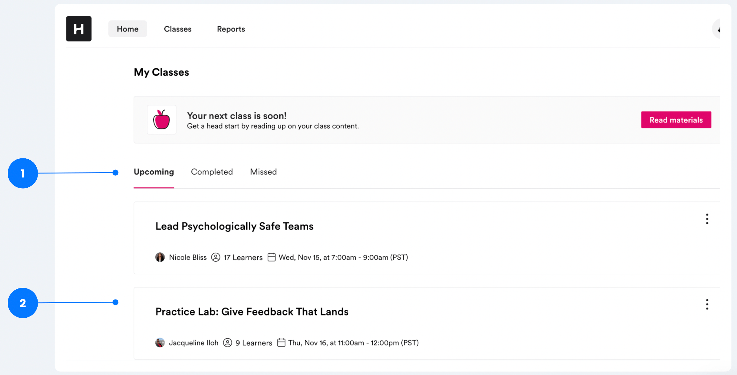 Steps to Access Class Content Hone Learner