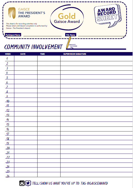 Gold Award Record Sheet Copyright Gaisce Learning Hub
