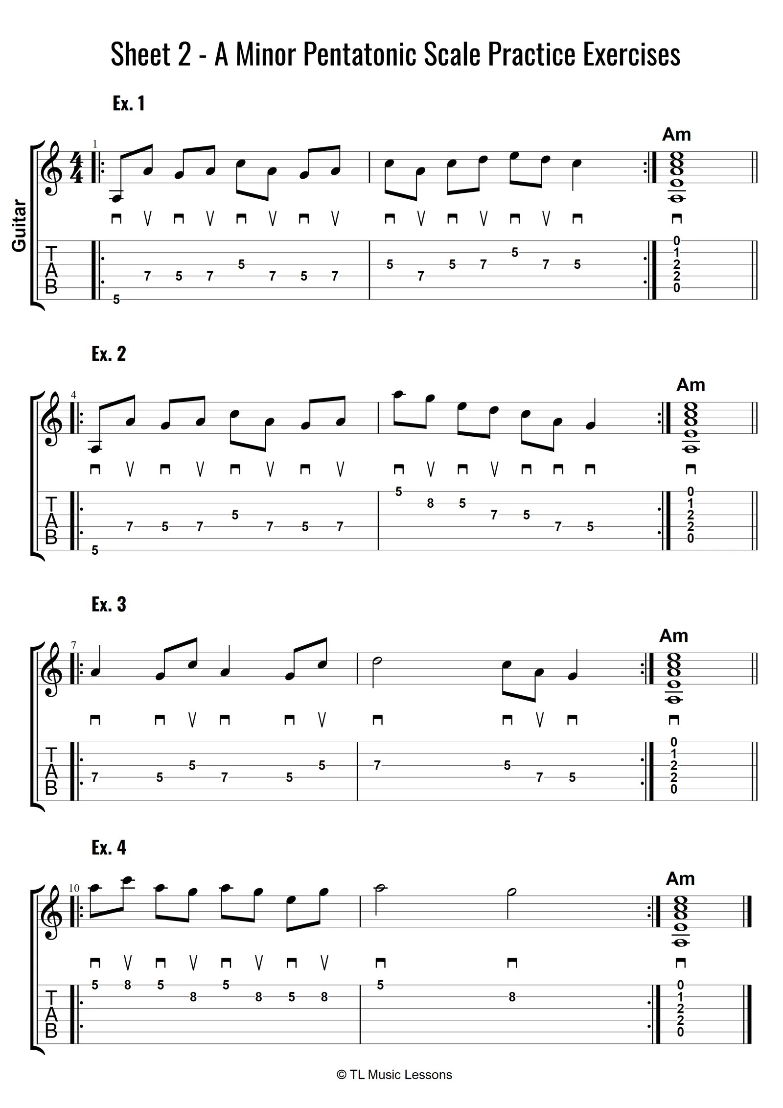 Sheet 2 A Minor Pentatonic Scale Practice Exercises Grade 12 Learn