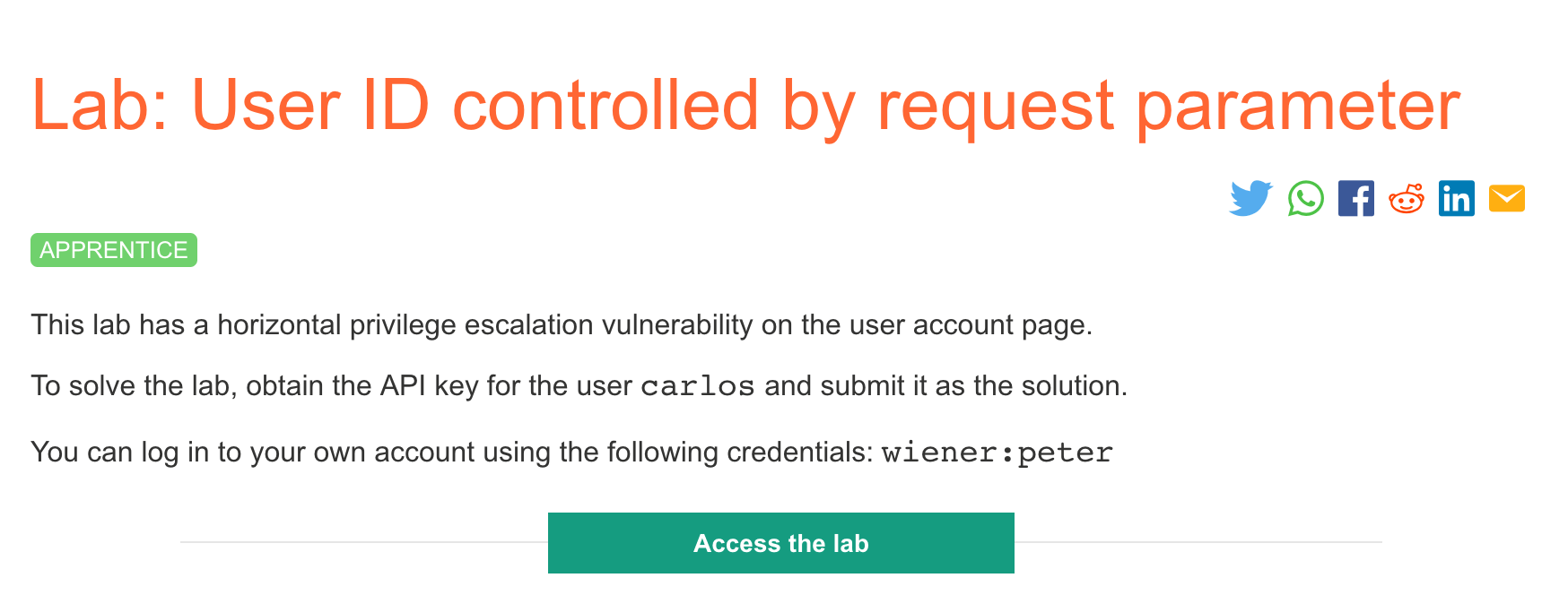 PortSwigger's "User ID controlled by request parameter" Walkthrough