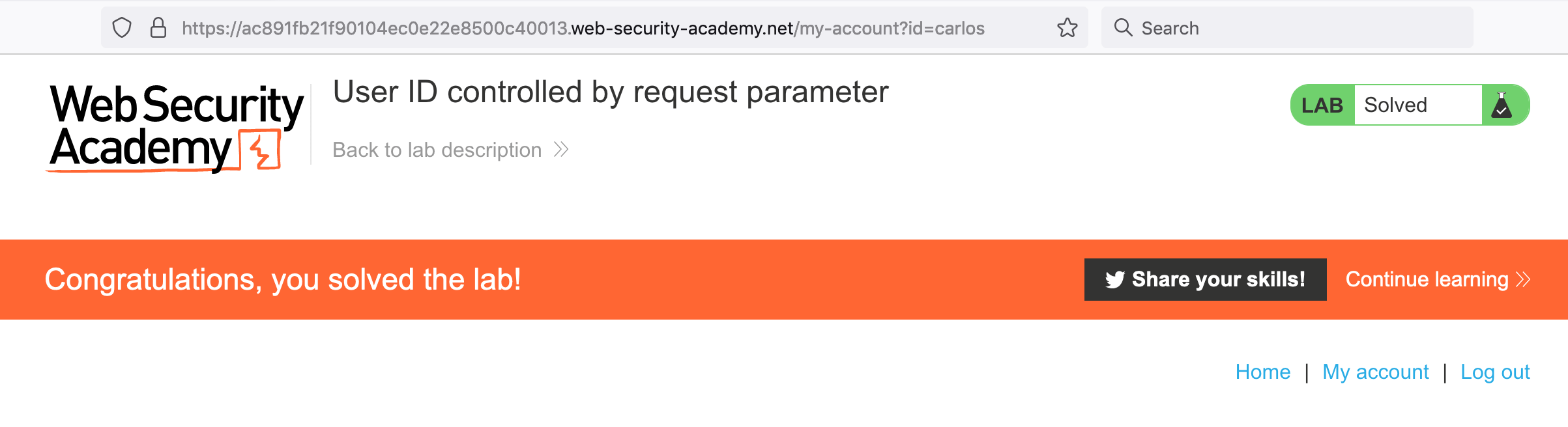 PortSwigger's "User ID controlled by request parameter" Walkthrough