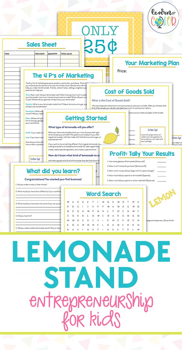 Entrepreneurship for Kids Lemonade Stand with Free Printables