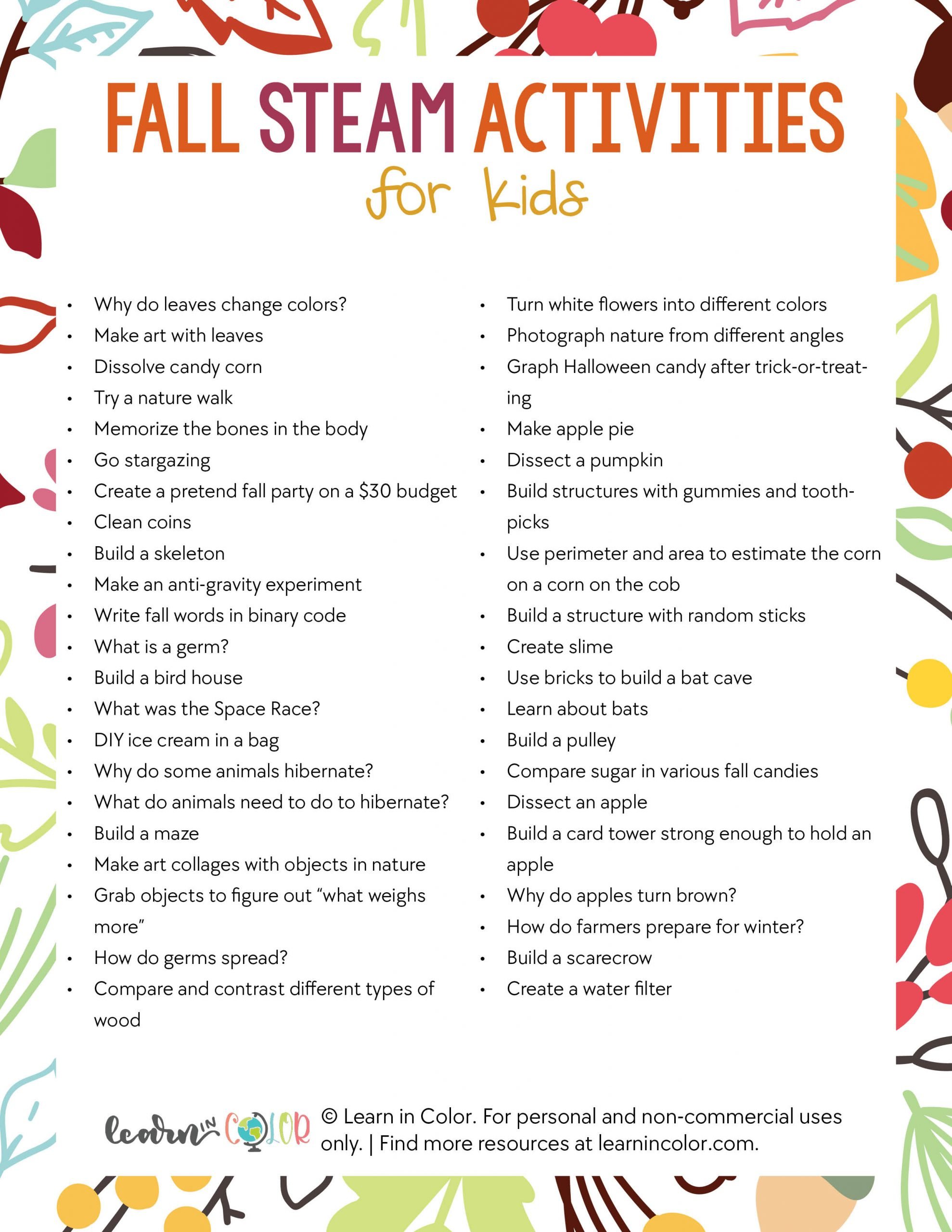 Fall STEAM Activities for Kids Learn in Color