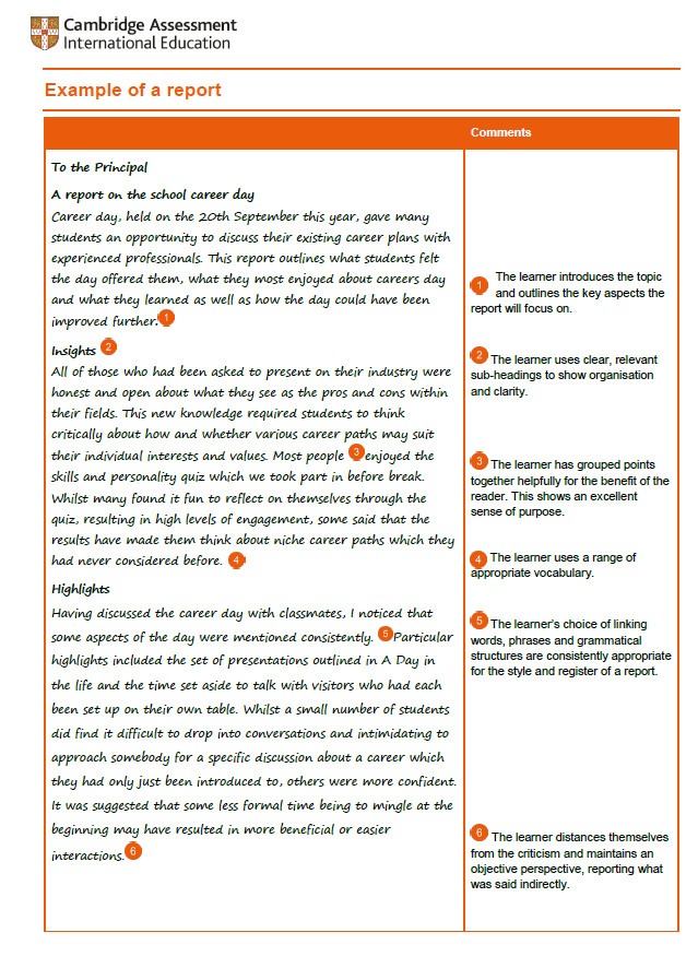 how to write a report for igcse