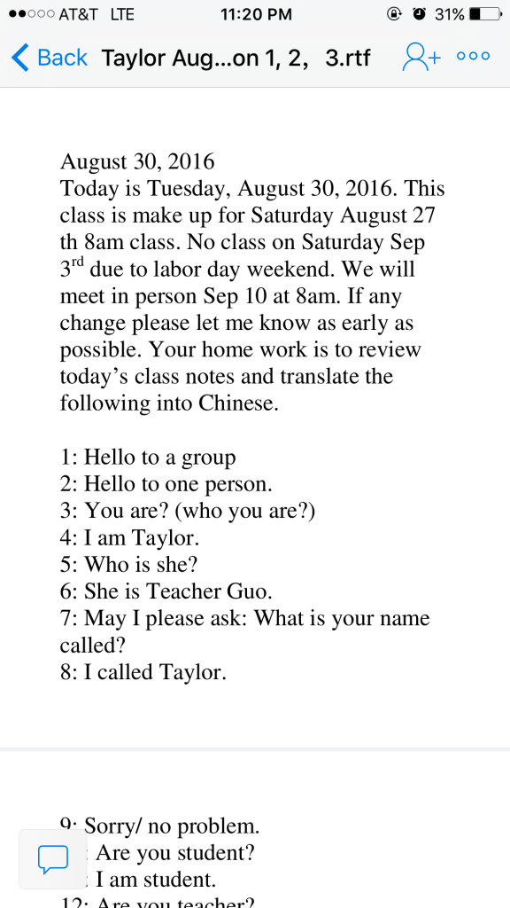 3rd class with Maria Chinese Language 101