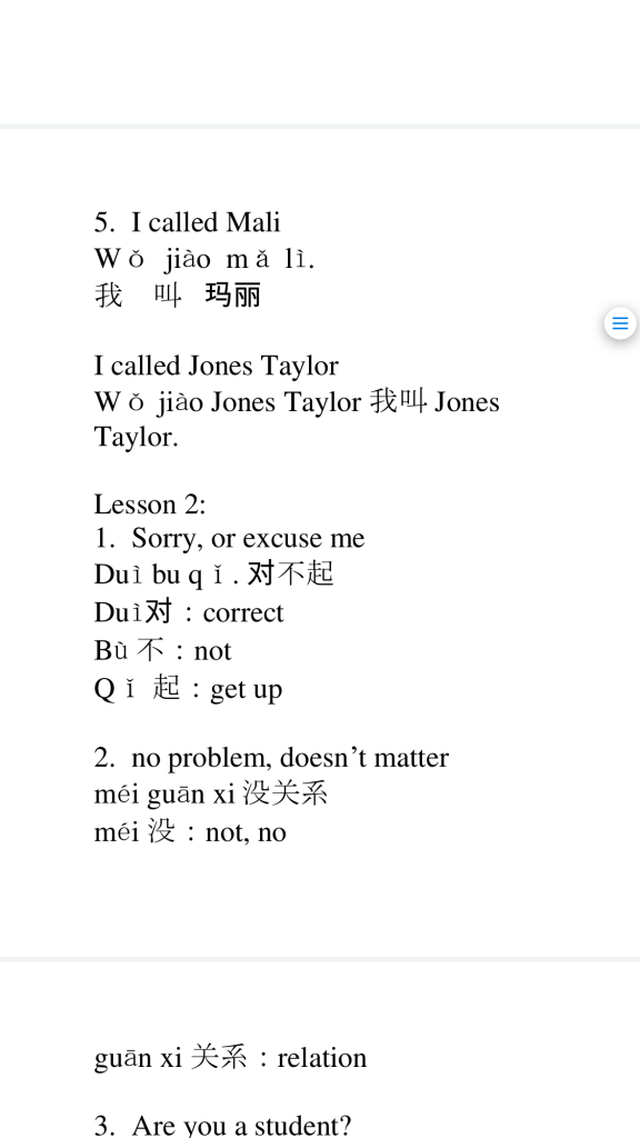 3rd class with Maria Chinese Language 101
