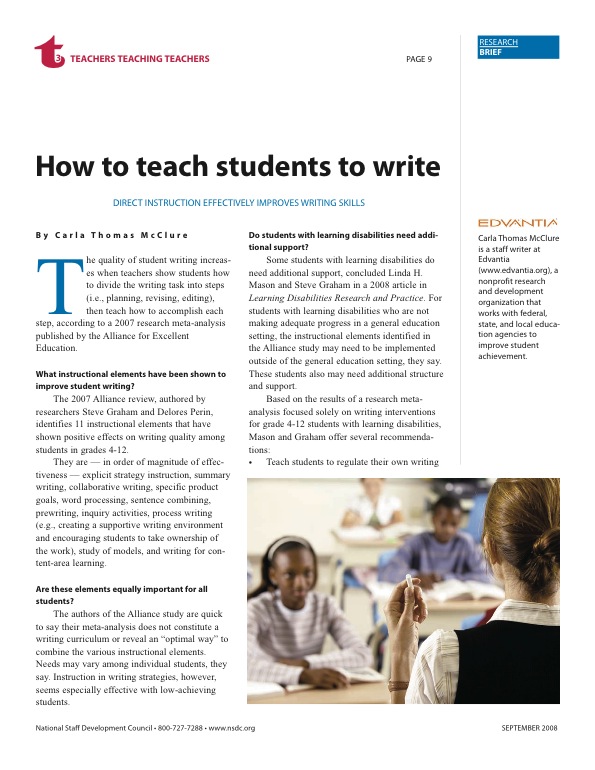 Research Brief How To Teach Students To Write Learning Forward