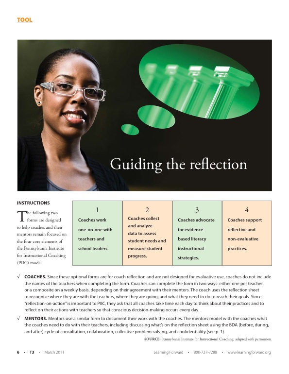 Tools Coach reflection tool and Mentor reflection tool Learning Forward