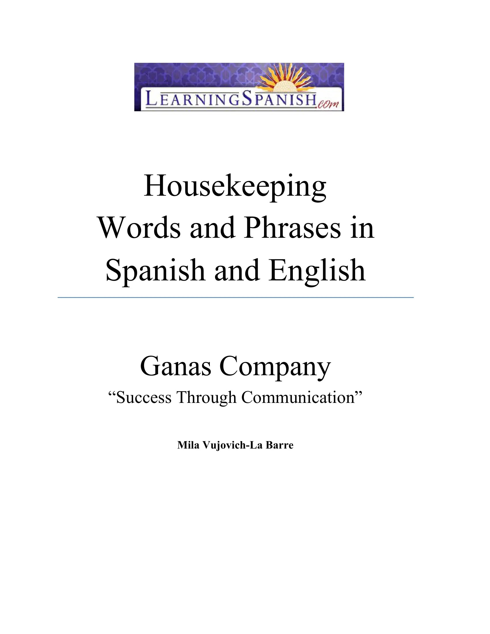 Housekeeping Words and Phrases in Spanish and English